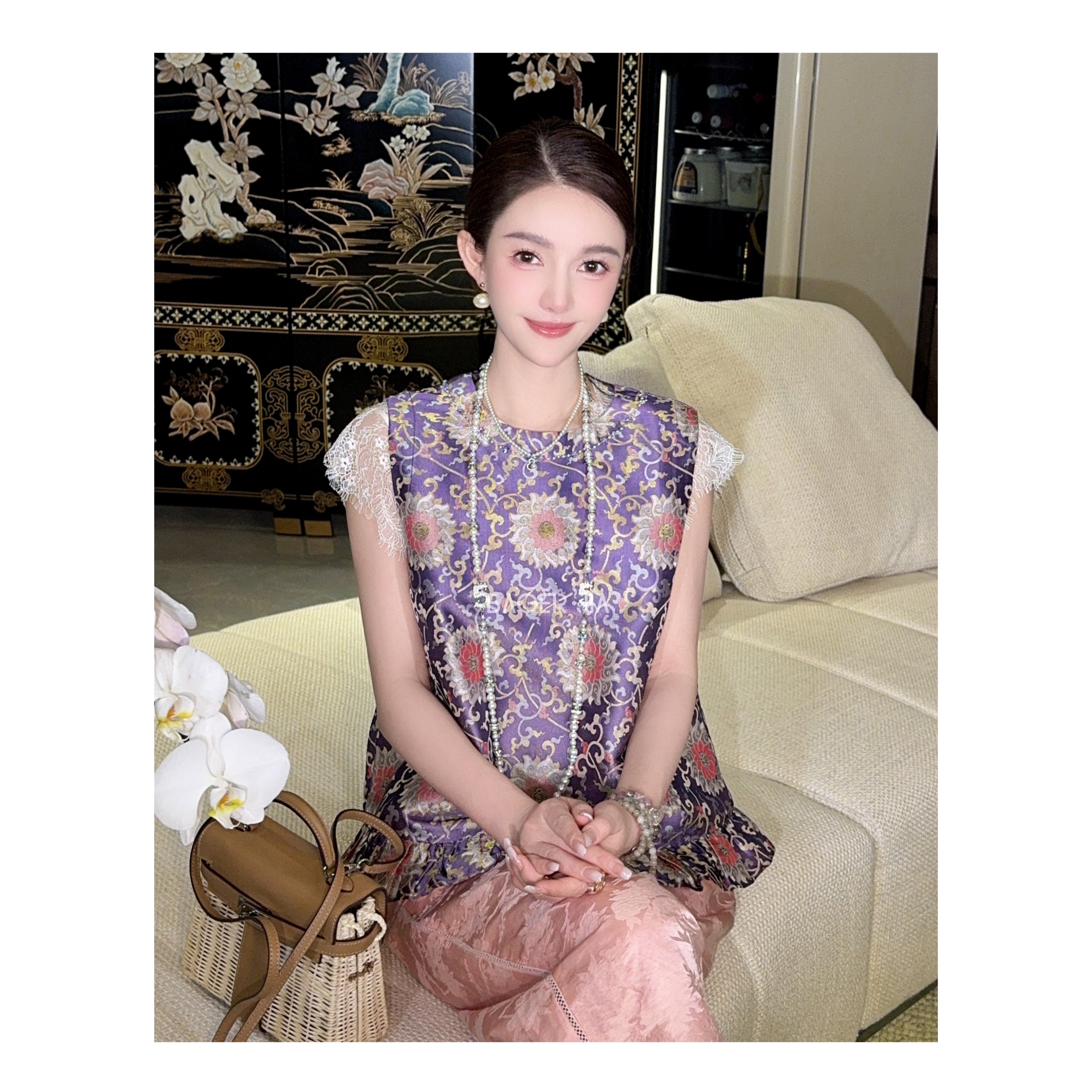 27-【蜀锦佛莲】宝儿家含幂BJ93325205XQ夏季古蜀锦莲花万寿藤马甲