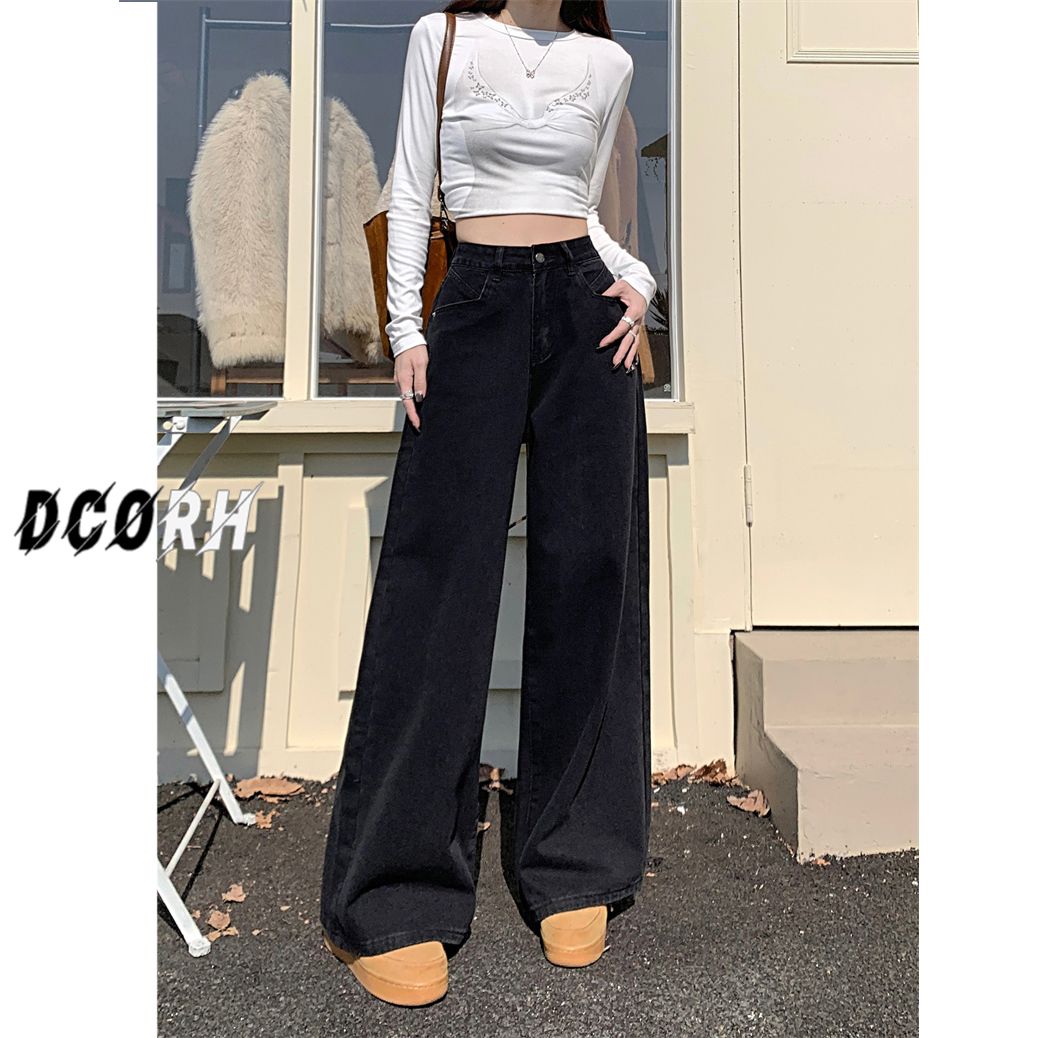 美式复古宽松显瘦高腰阔腿裤女2025春季新款高质感牛仔百搭直筒裤