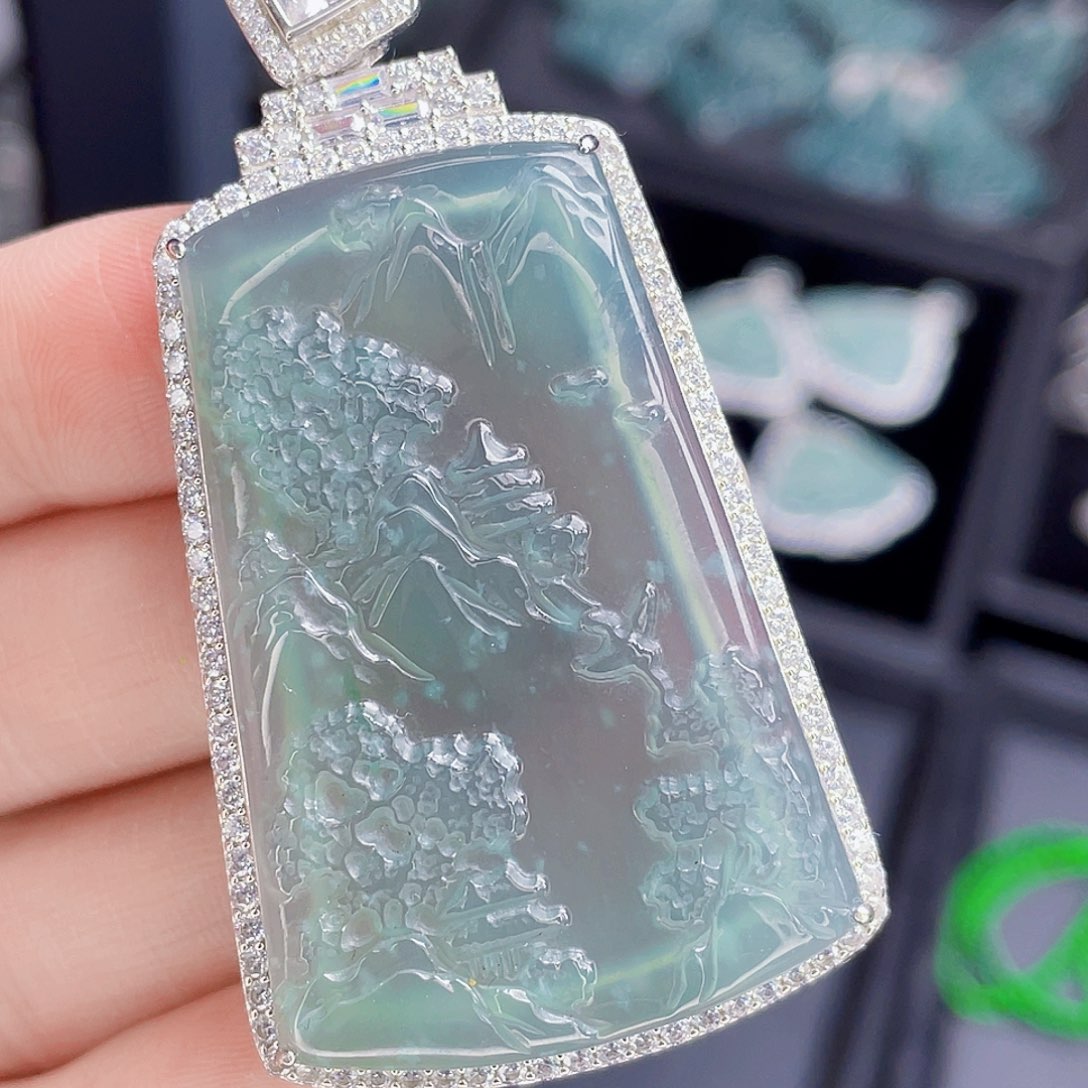 翡翠吊坠(不含链)银S925镶嵌