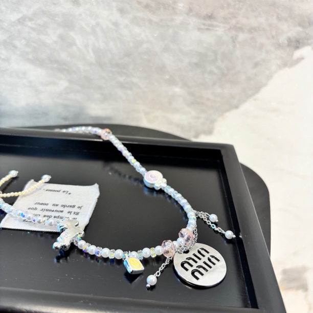 铜合金仿珍珠项链 圆形镂空字母项链XL3508