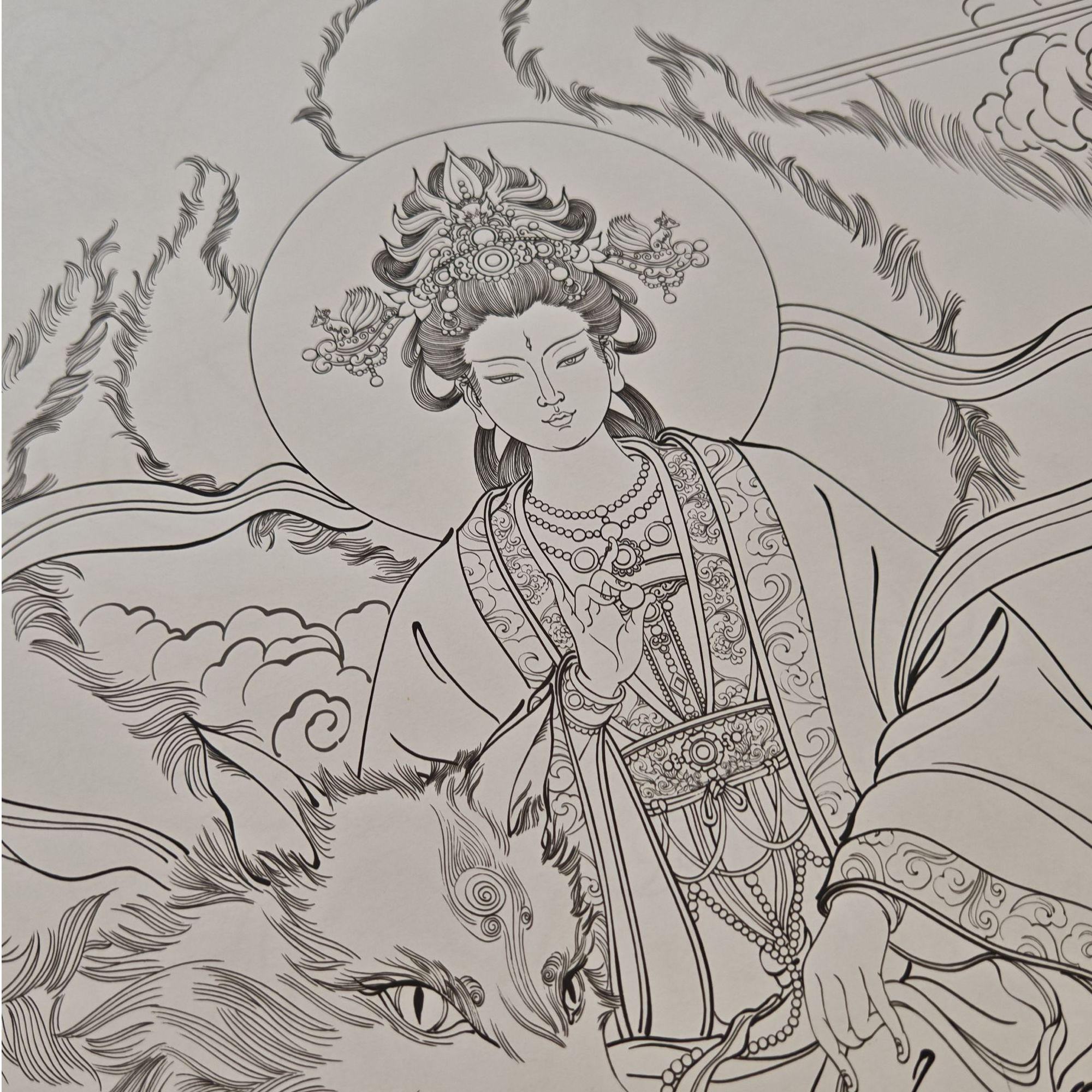 【艺伟岩彩工作室出品】九尾狐狐仙工笔画白描线稿高清纸质版