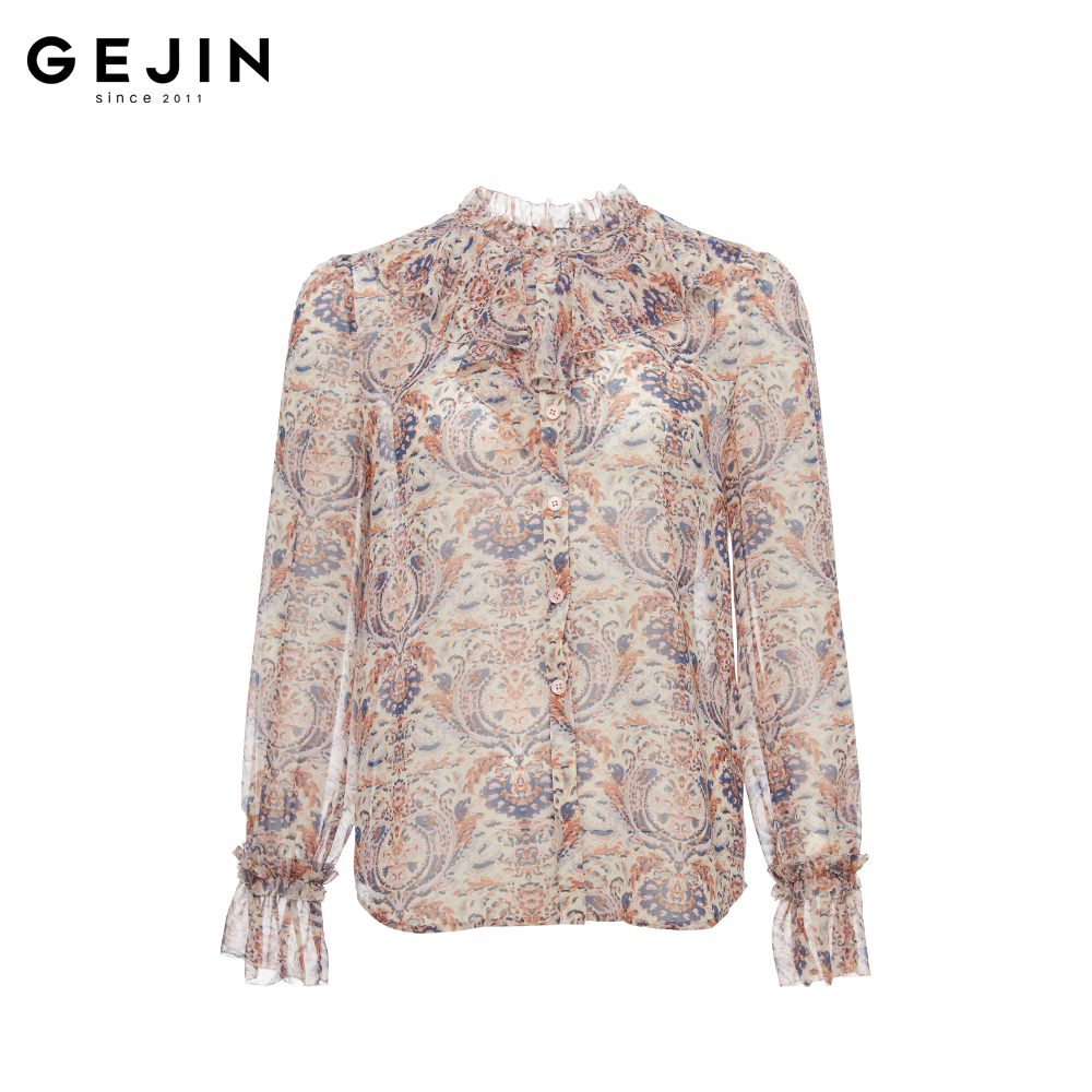GEJIN/歌锦25年新款设计师时尚百搭气质宫廷印花衬衣9132520126