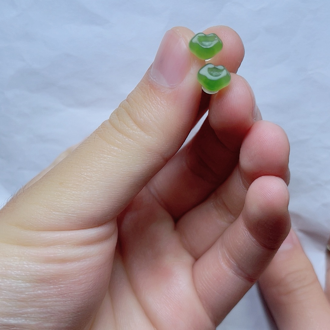 和田玉耳钉0618K金镶嵌