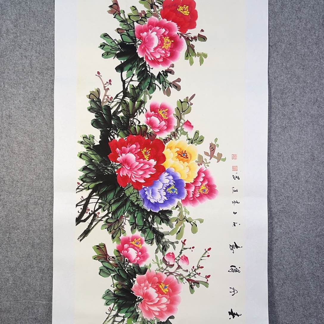 国画799 牡丹之花之叶的颜色与花色