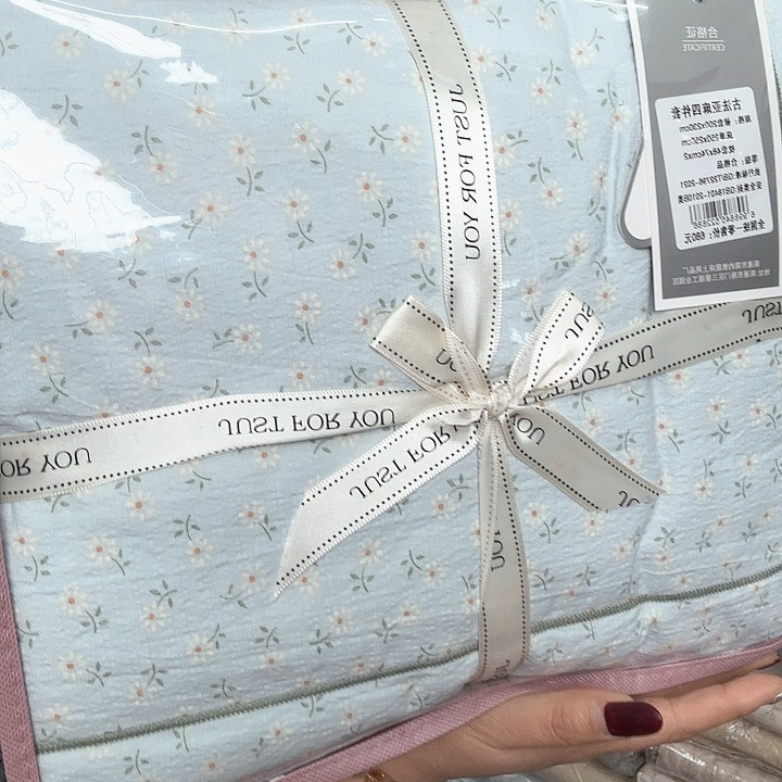 亚麻亚麻蓝色小碎花四件套