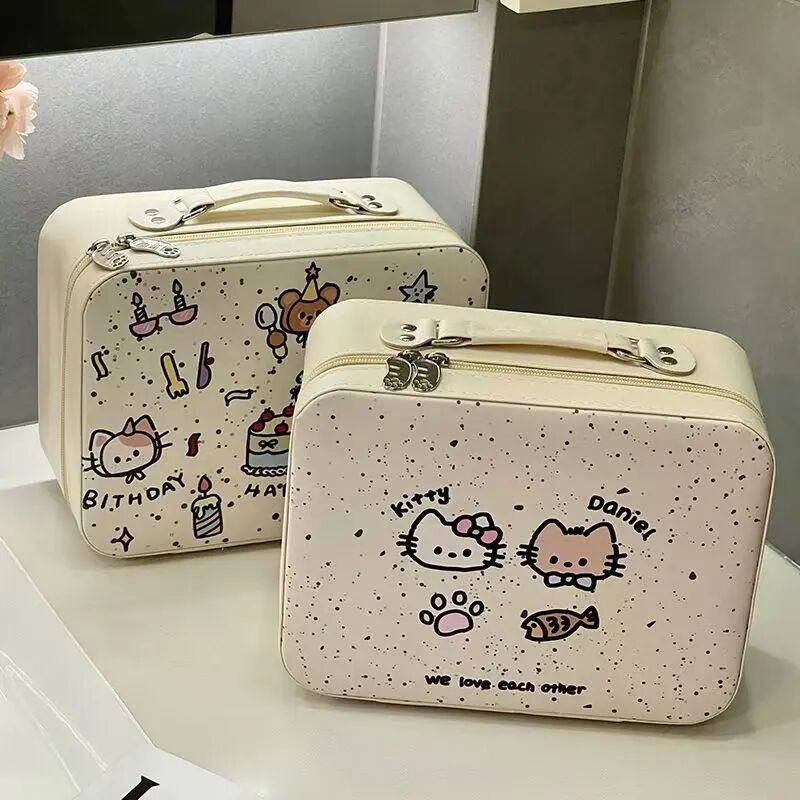 可爱化妆包女小众随身手提箱大容量带镜子化妆箱便携式旅行收纳包