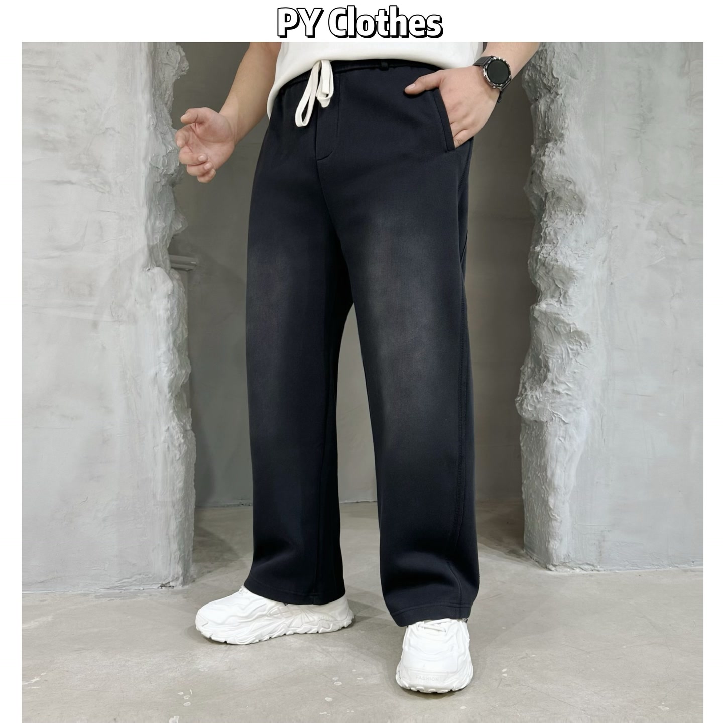 胖语大码男装 2025年秋冬重工水洗晕染渐变阔腿直筒裤S6268#K