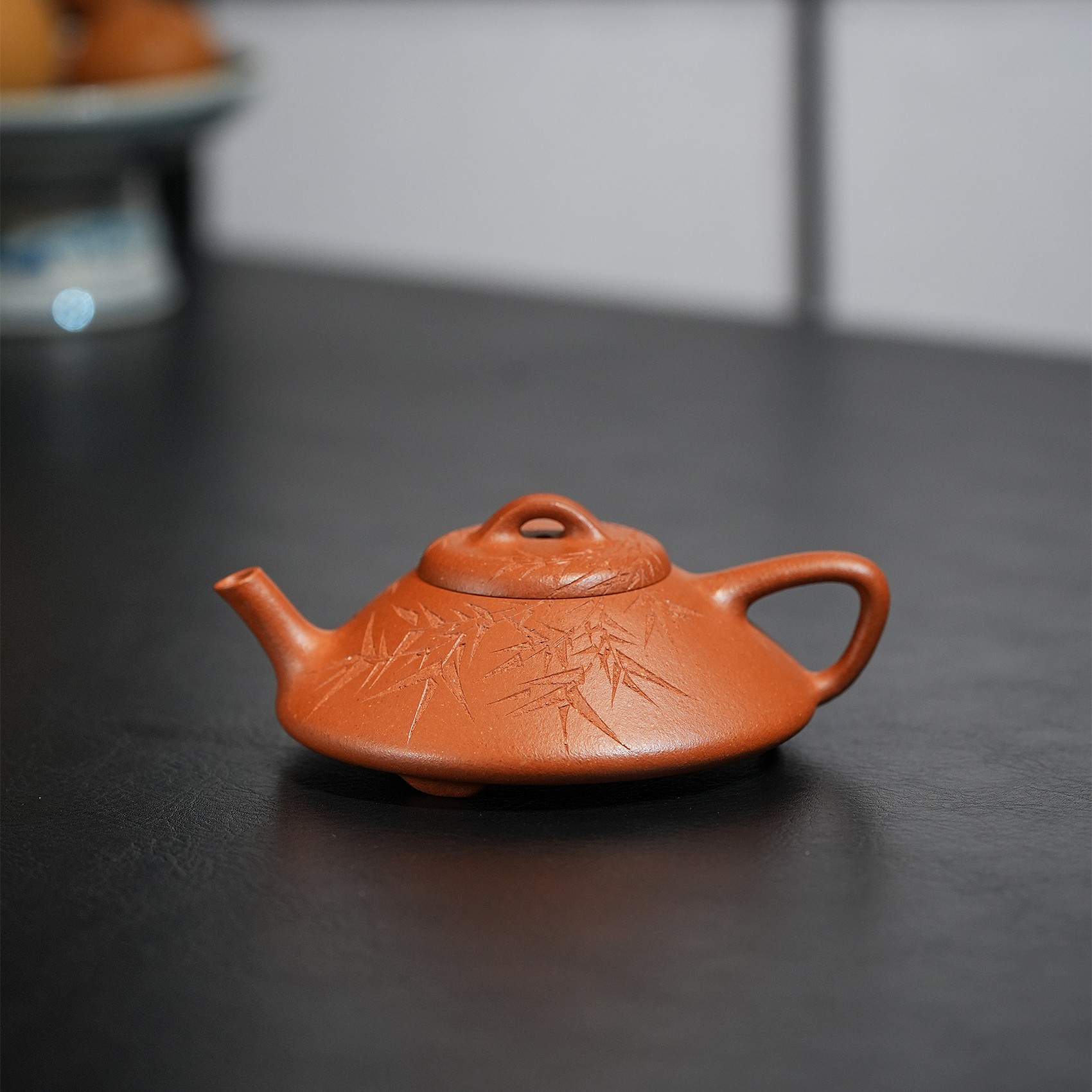 顶蜀宝山精挑纯红降坡150毫升刻绘版小容量合瓢紫砂壶红泥茶具