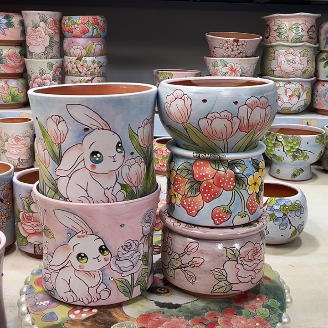 颜***鸿花盆景德镇多肉手绘花盆瑕疵