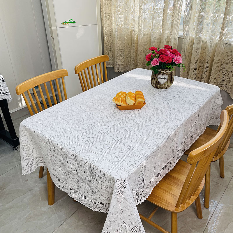 200f【140*200cm】加厚玫瑰棉线钩花餐桌布