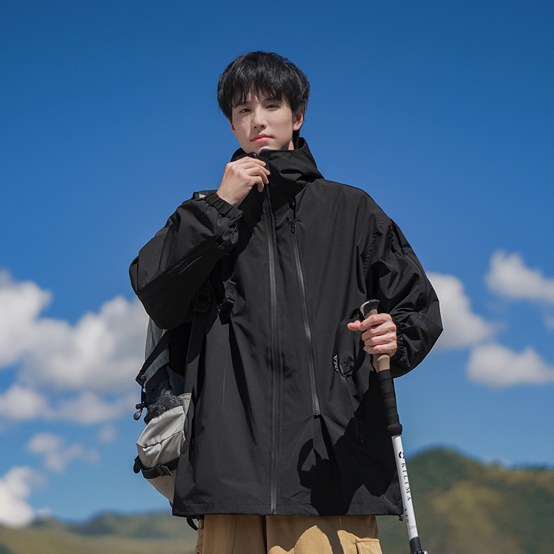 W8598美式复古冬季保暖棉服宽松连帽百搭户外冲锋衣棉衣