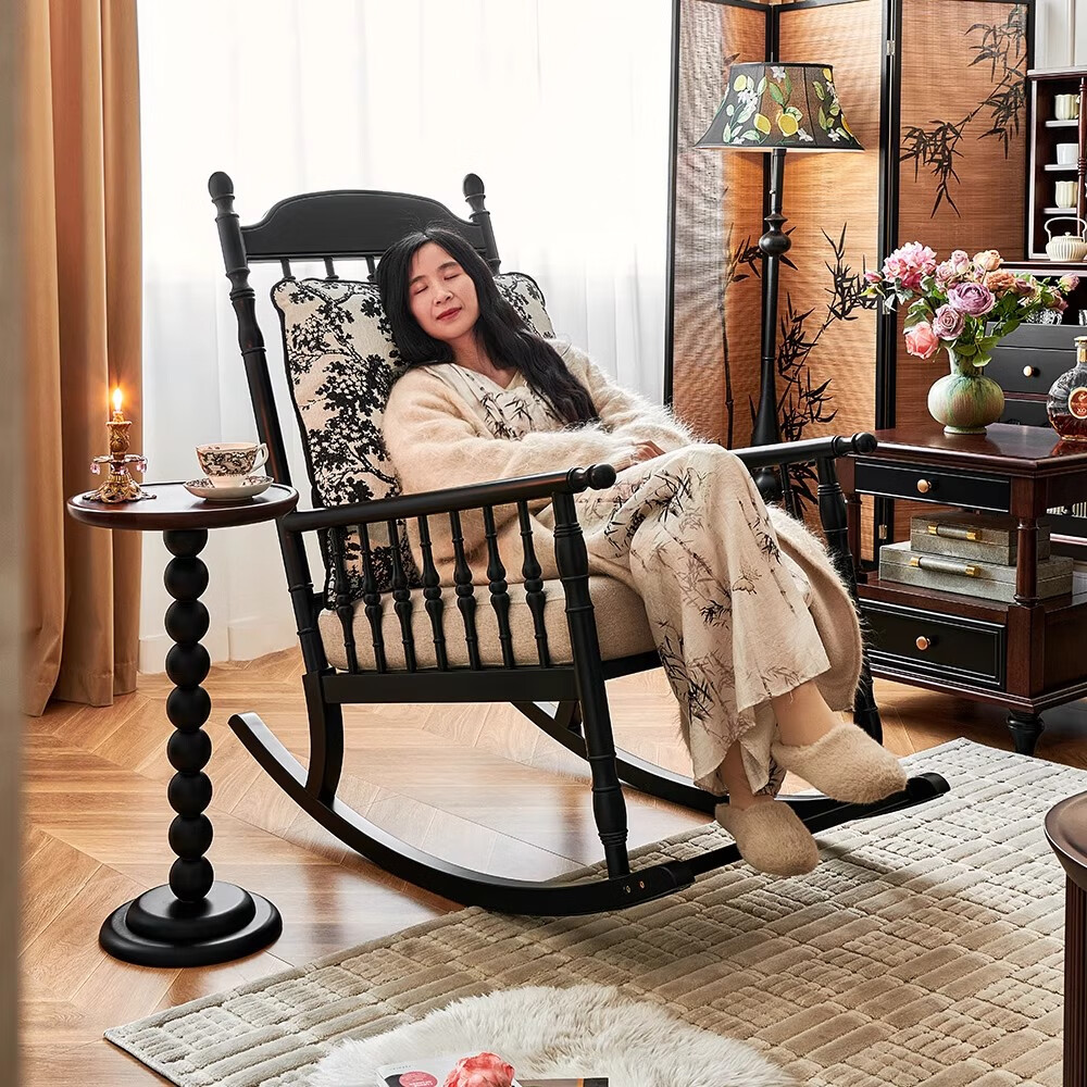 复古实木摇摇椅黑色躺椅成人阳台家用休闲椅懒人沙发椅客厅逍遥特
