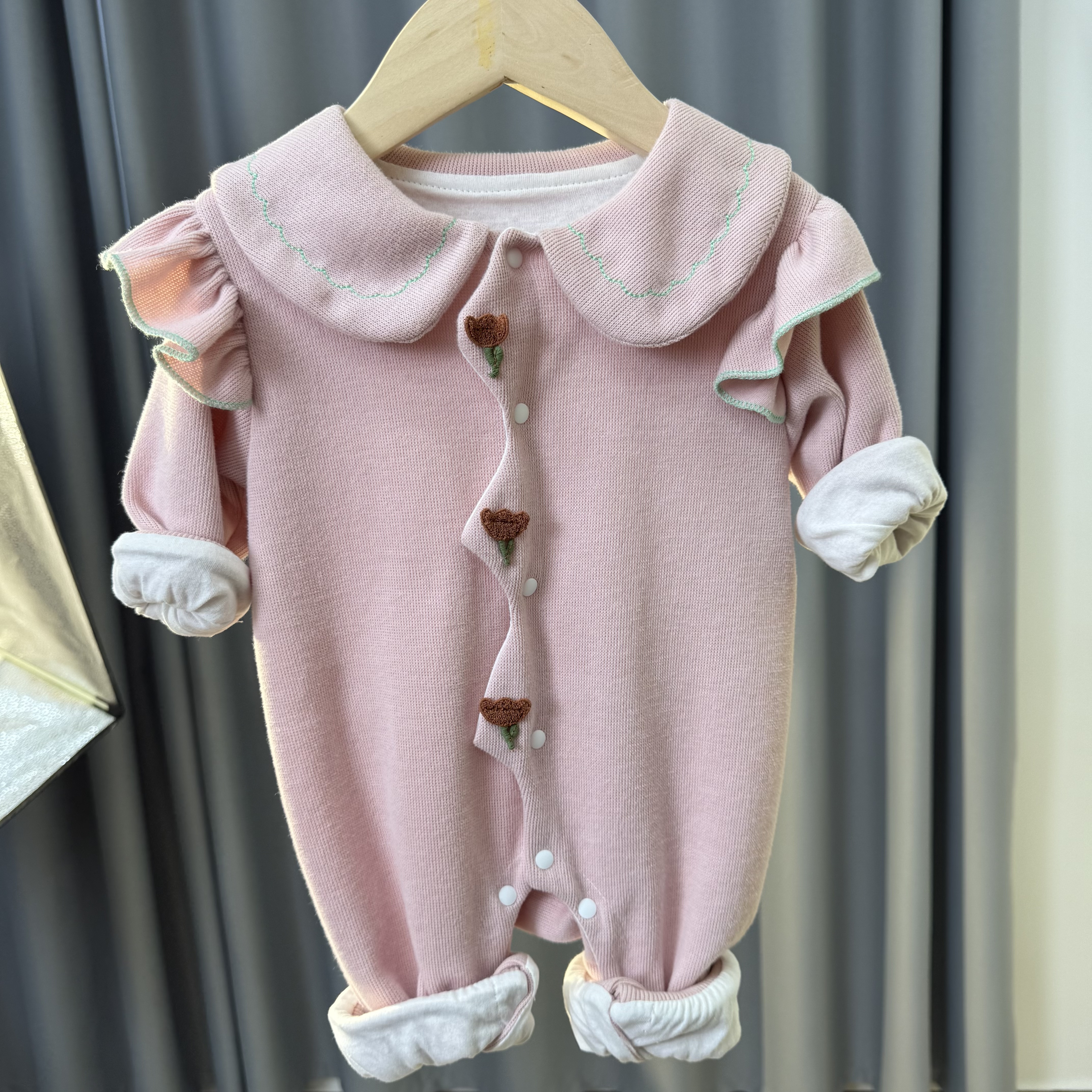 夏季春秋新款长袖连体衣超萌可爱哈衣新生儿双层棉里爬服S-513