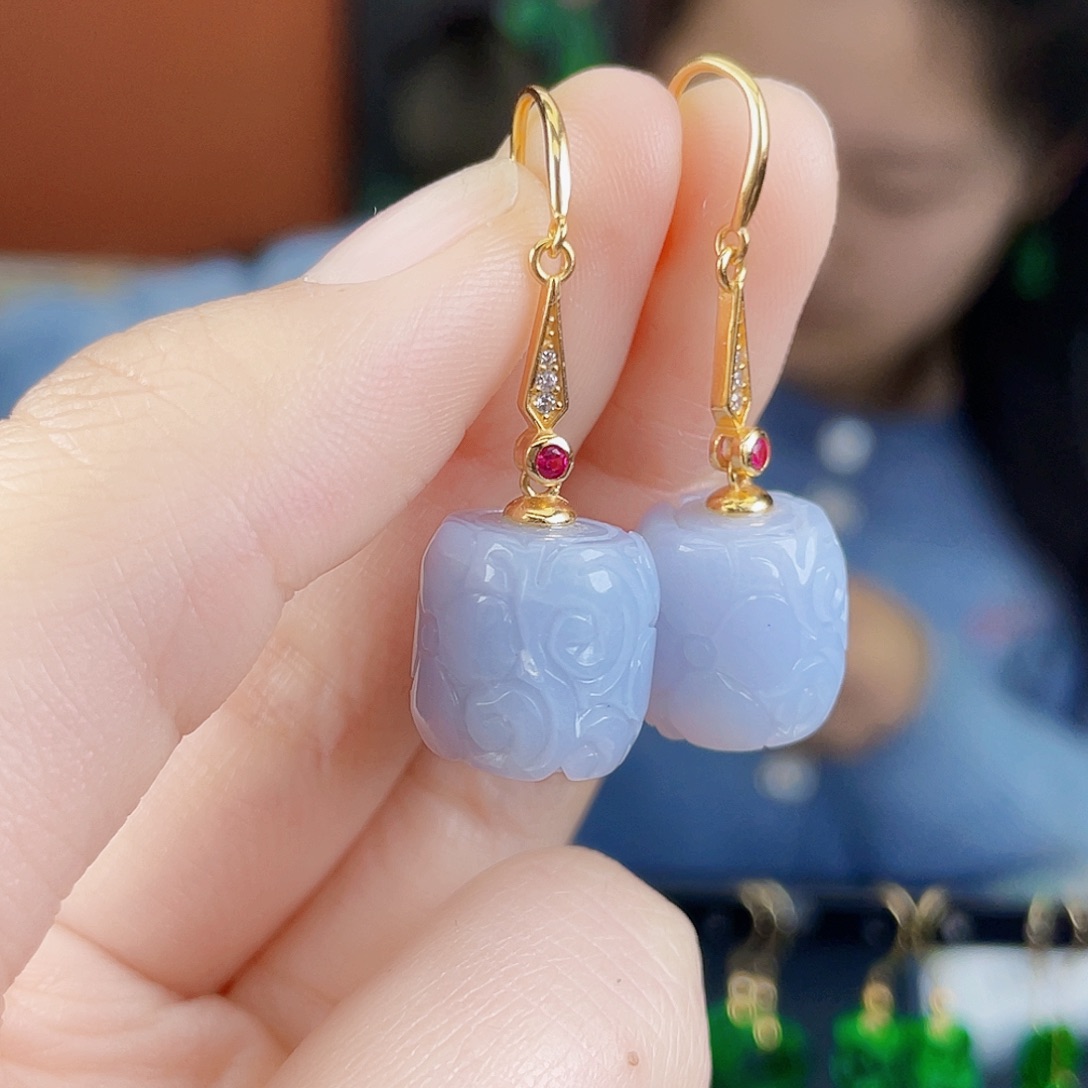 翡翠银S925镶嵌耳饰