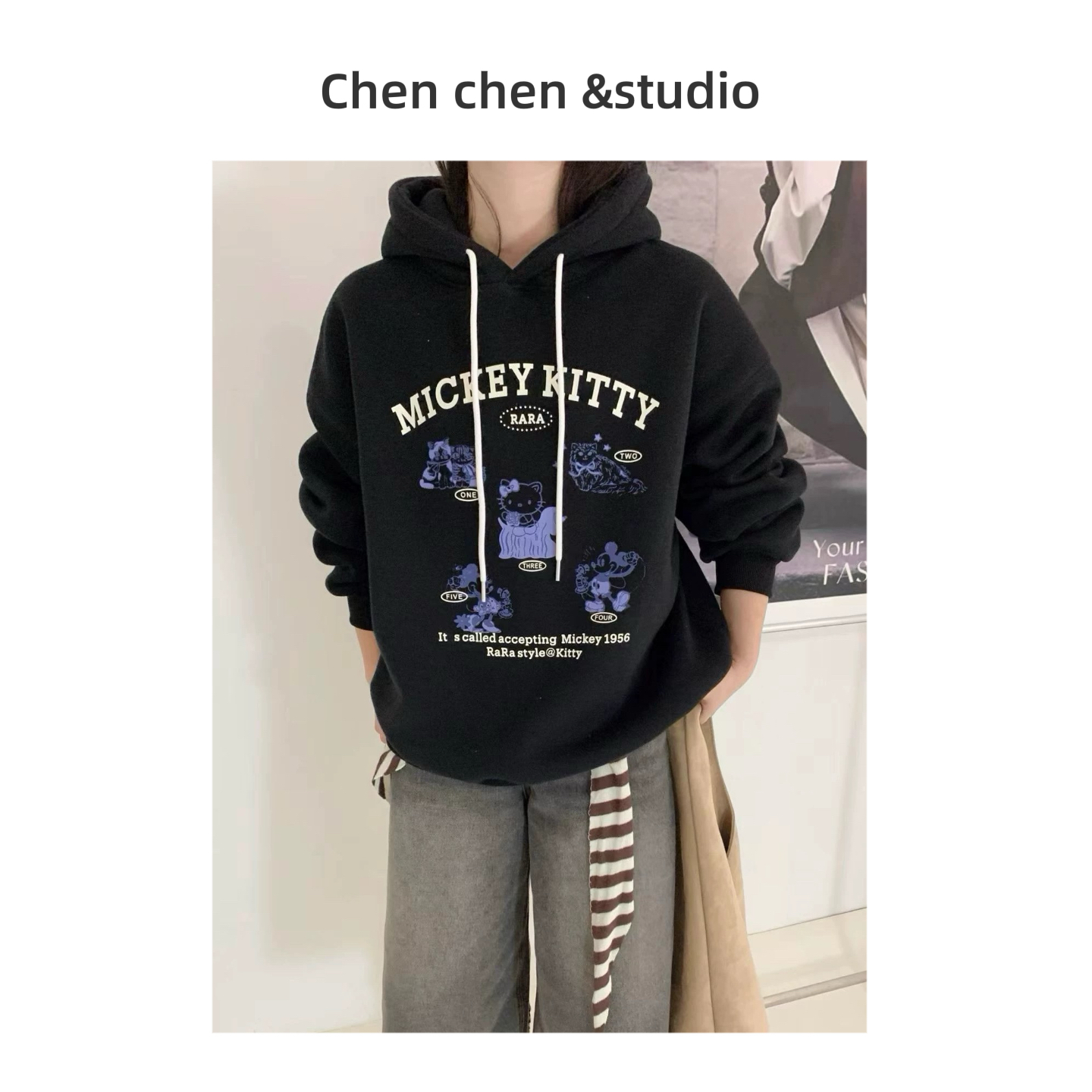 【藏青趣味卡通KT连帽卫衣】秋季韩系甜酷宽松显瘦百搭长袖上衣