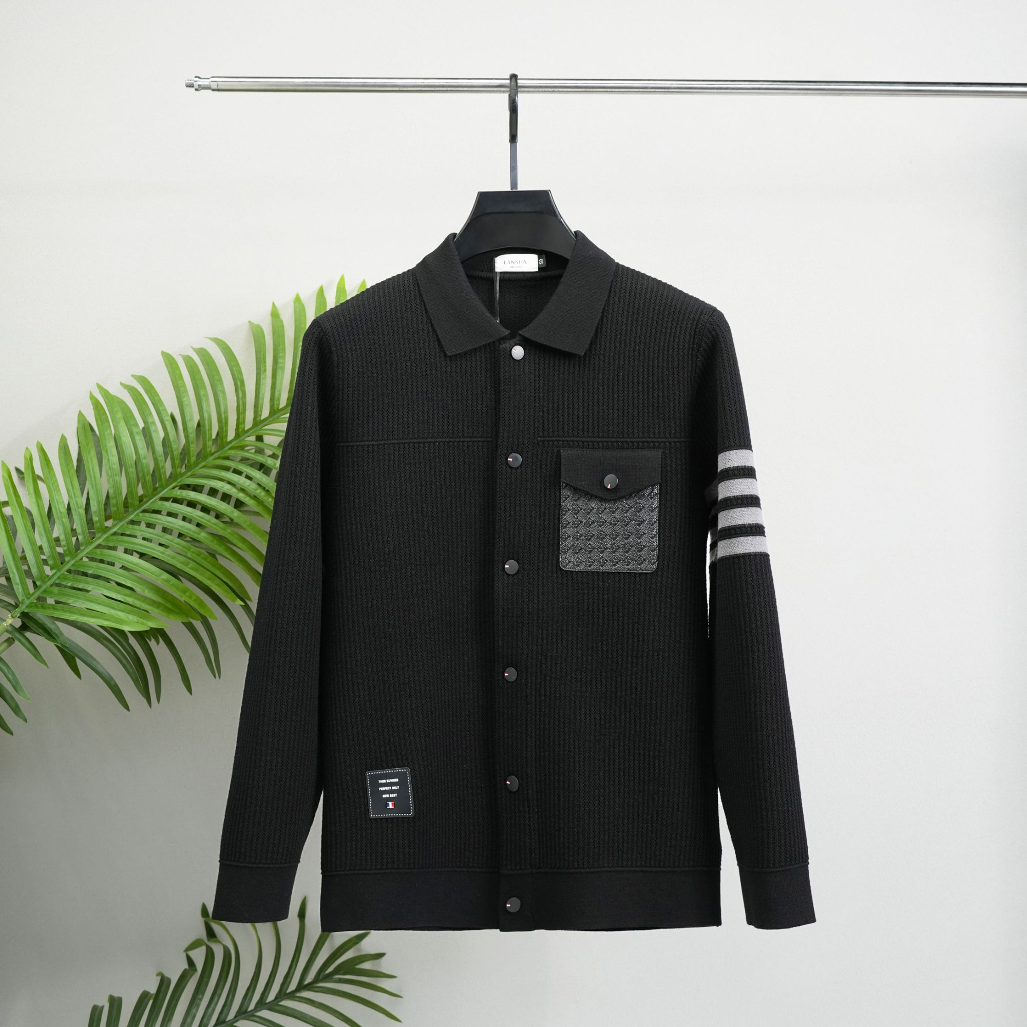 【巴尔赫】2024男士高端轻奢时尚休闲黑色撞色拼接开衫外套68129