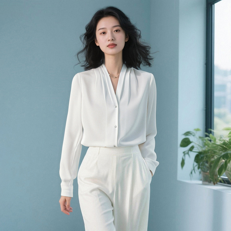 晚白【专享】上衣V领衬衫女24080579