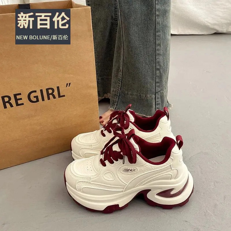 新百伦NEW BOLUNE爆款港风松糕厚底老爹鞋女小个子增高2025新款冬