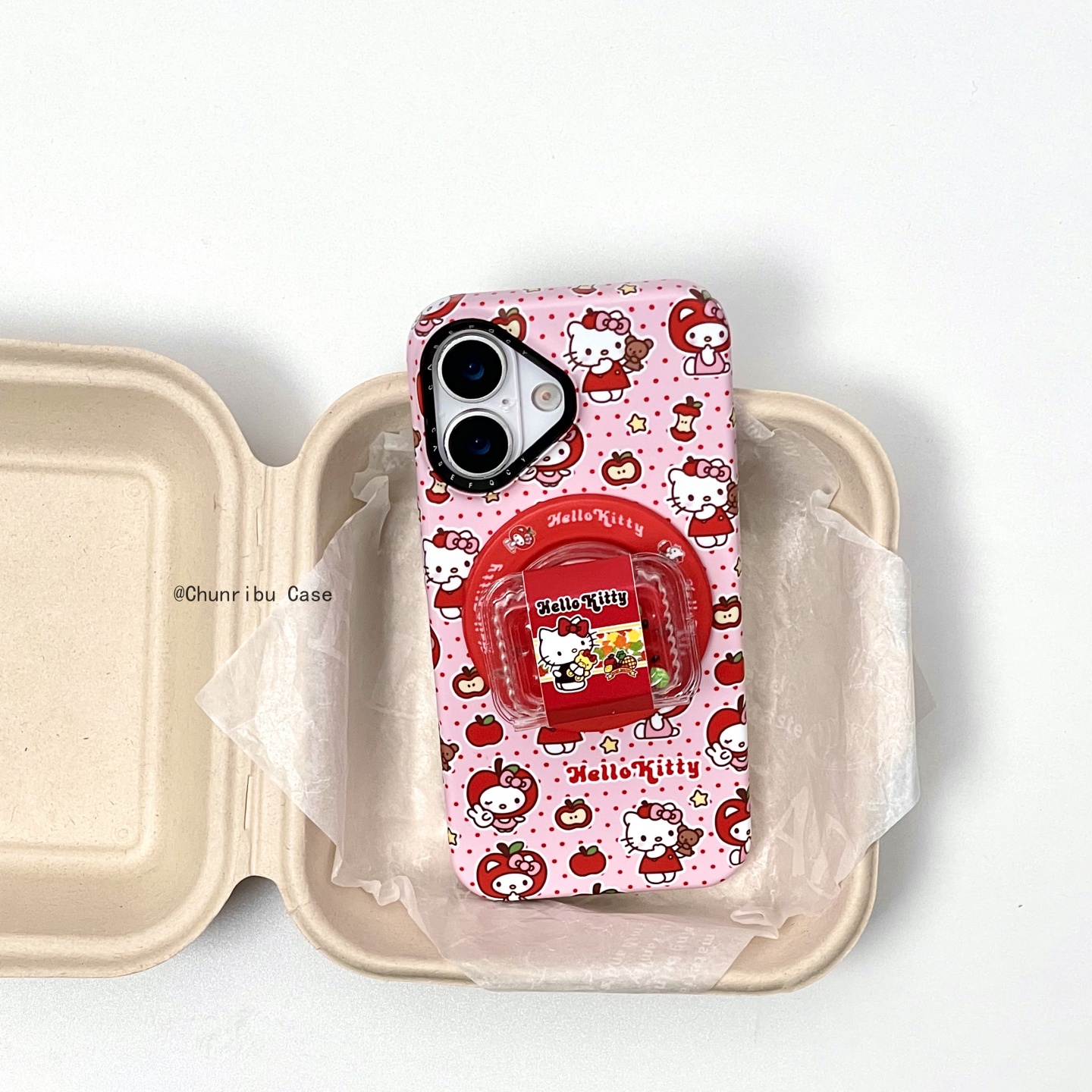 粉波点苹果核头套hellokitty适用苹果16promax手机壳支架15/14/13