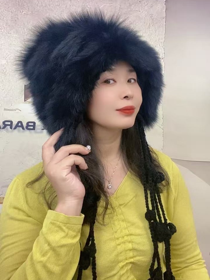 狐狸毛针织秋季冬季流苏休闲风渔夫帽女帽子保暖秋冬时尚女款百搭