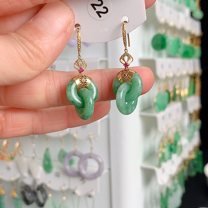 翡翠耳饰18K金镶嵌翡翠