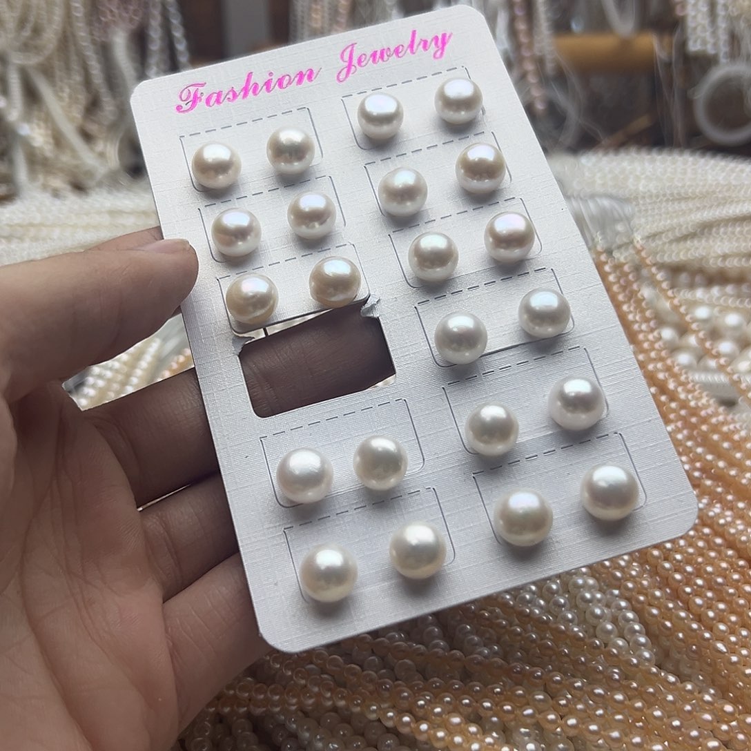 淡水珍珠未镶嵌半成品一对卡9-10不过敏耳钉