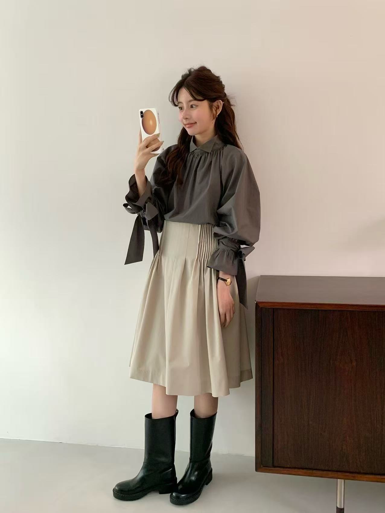 2025年秋法式飘带长袖衬衫女