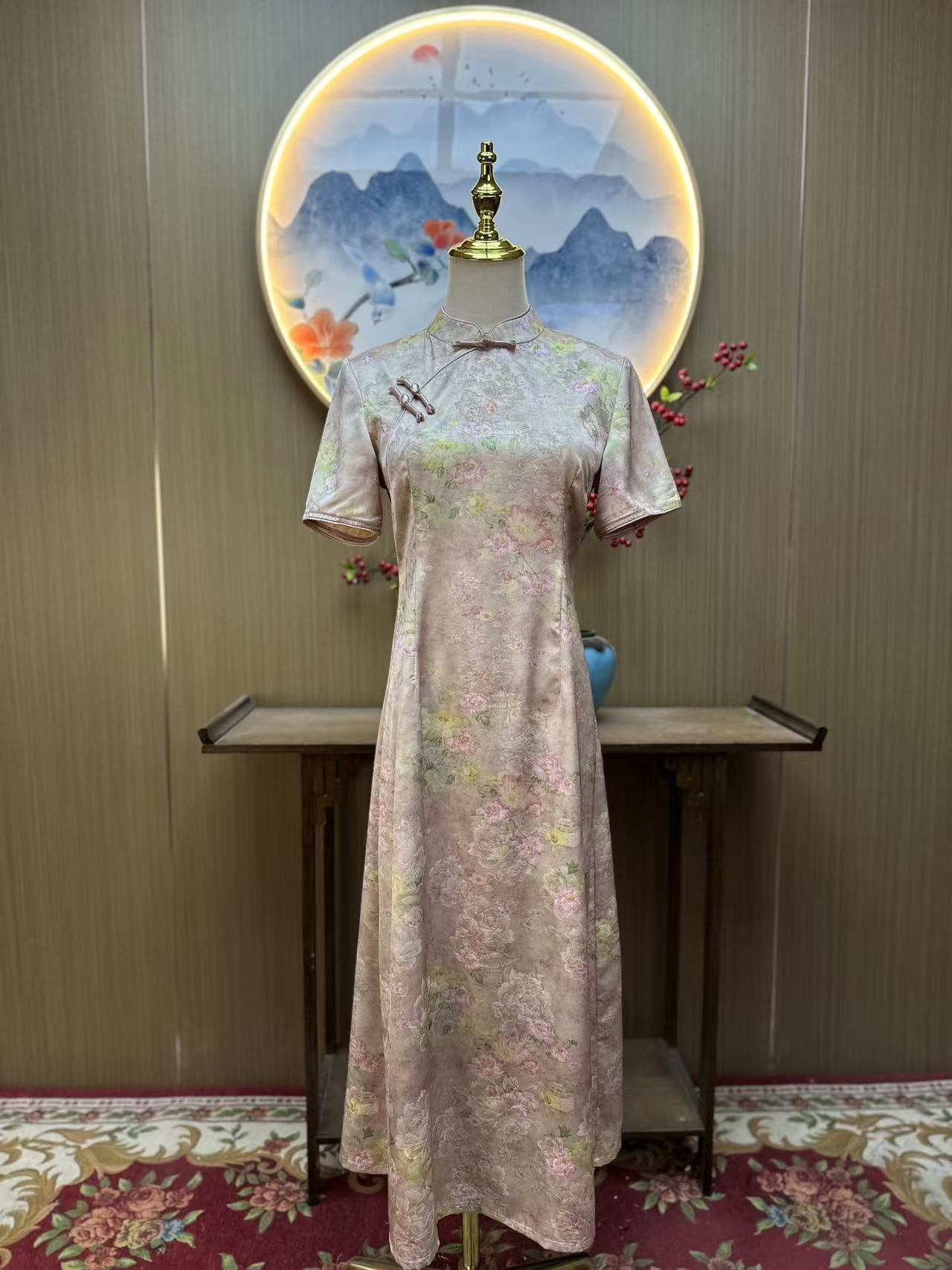 虞美人 日常气质文艺国风优雅长款改良奥黛旗袍