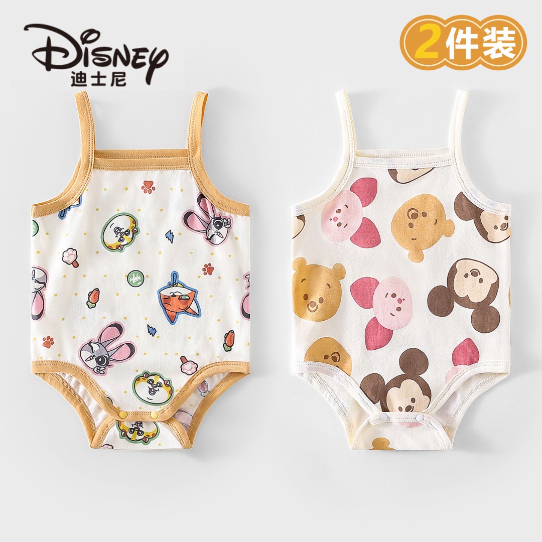 Disney/迪士尼宝宝纯棉吊带三角哈宽松亲肤透气夏季婴幼儿衣2件装