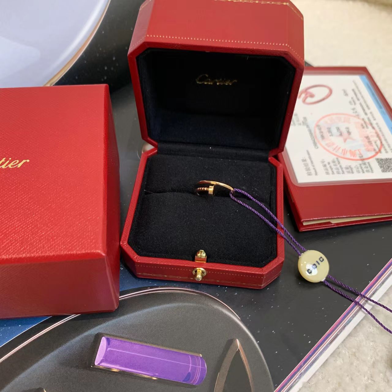 99新 Cartier/卡地亚 壹臻/18k玫瑰金窄版钉子戒指 49码92211239