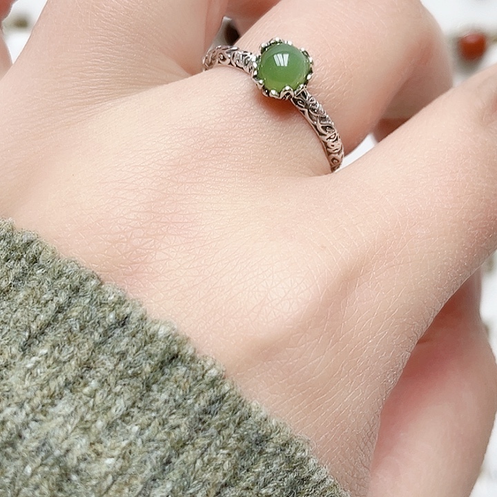 和田玉戒指银S925镶嵌天然