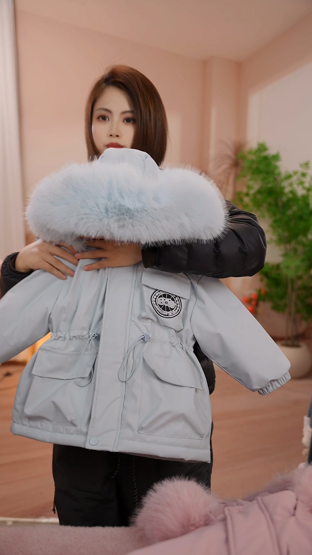 现货【毛领可拆卸】SC802女童冬季加绒加厚派克服夹棉外套棉服