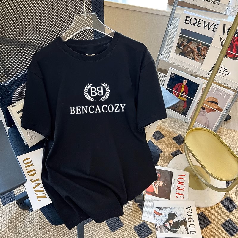 <首席高奢>巴黎T恤男士长袖针织轻奢休闲黑色印花圆领