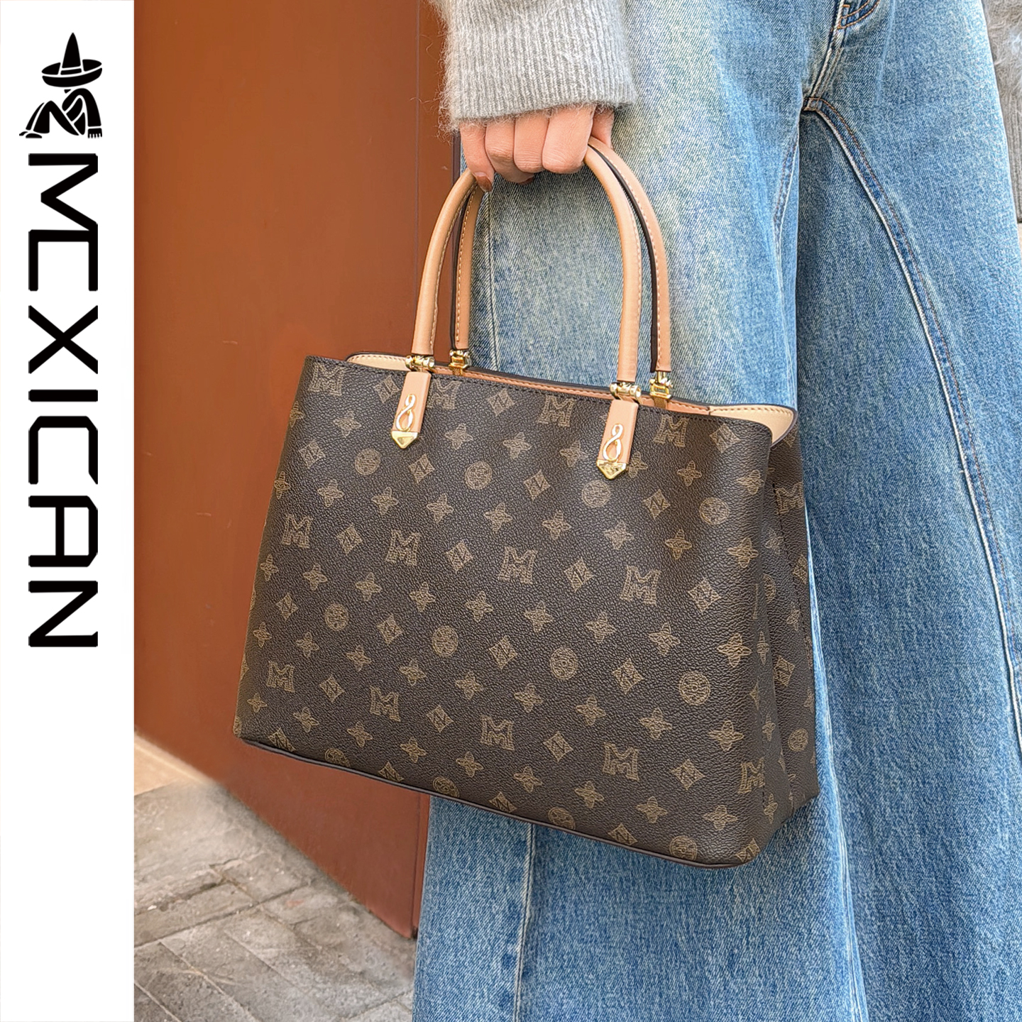 稻草人女包包女式2025新款高级感斜挎包女大容量通勤老花手提包