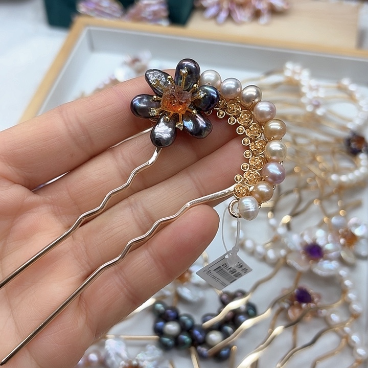 淡水珍珠发饰银S925镶嵌