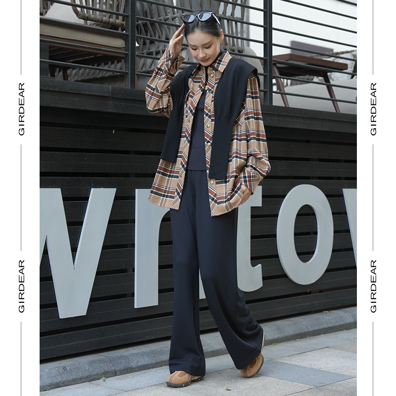 GIRDEAR/哥弟冬季新款时尚休闲复古气质百搭长袖衬衫