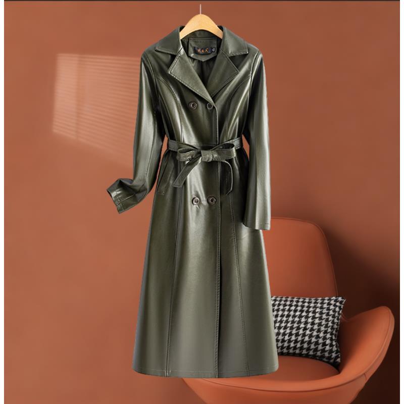 海宁纯皮皮衣女中长款修身过膝皮风衣外套春秋 LFR-209#