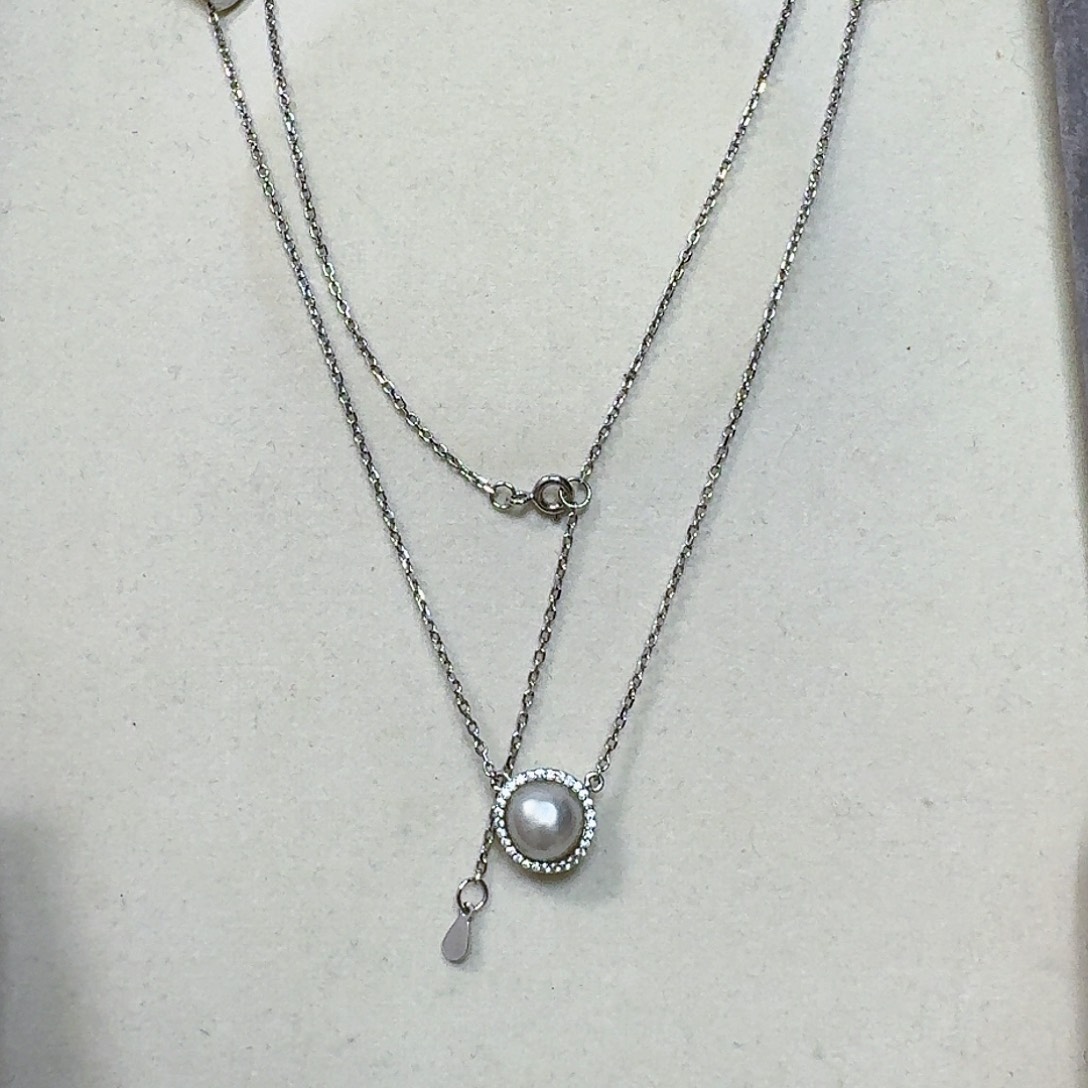 海水珍珠项链银S925镶嵌keshi无核珍珠