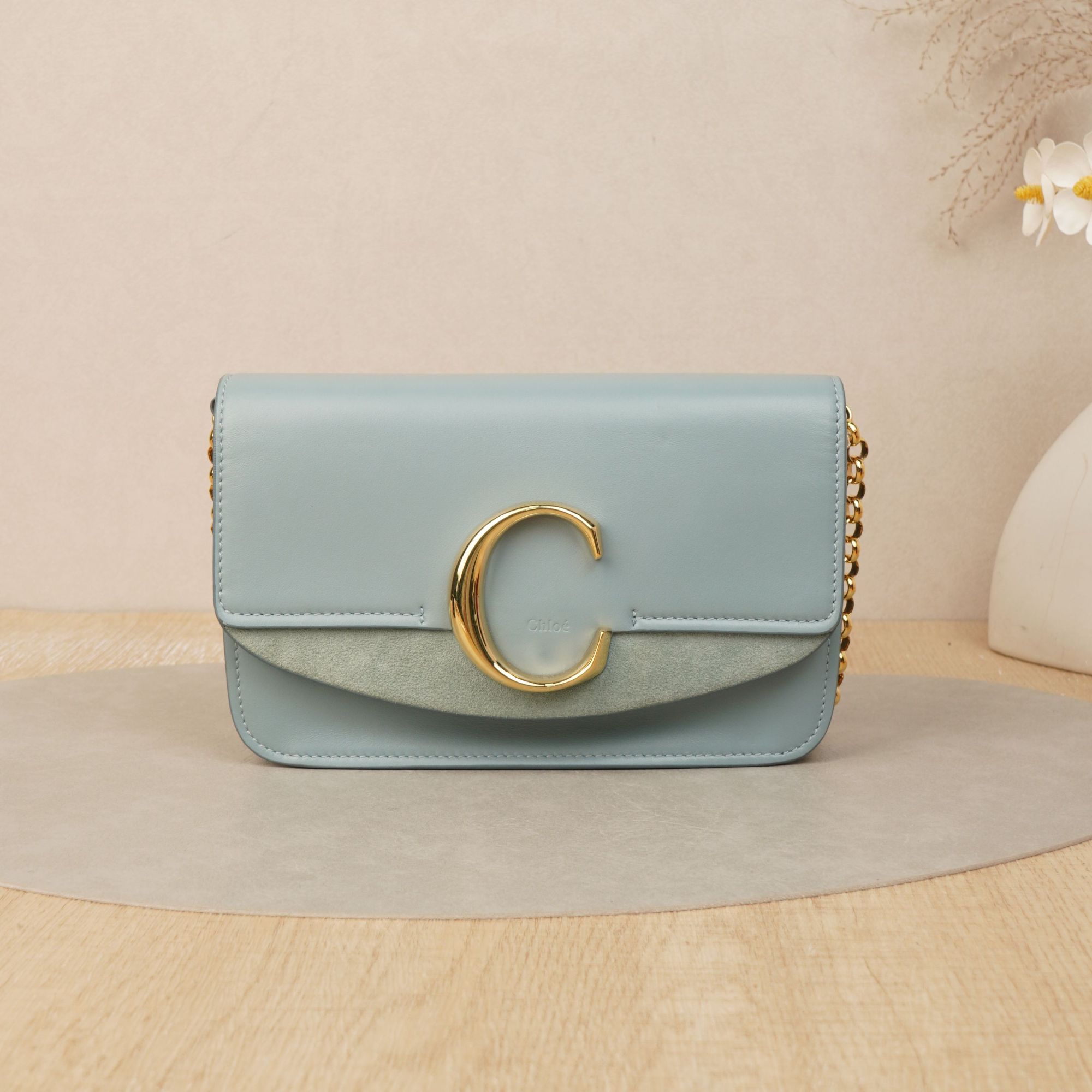 95新 Chloe/蔻依  蔻驰C bag链条包mini蓝色/DS041182