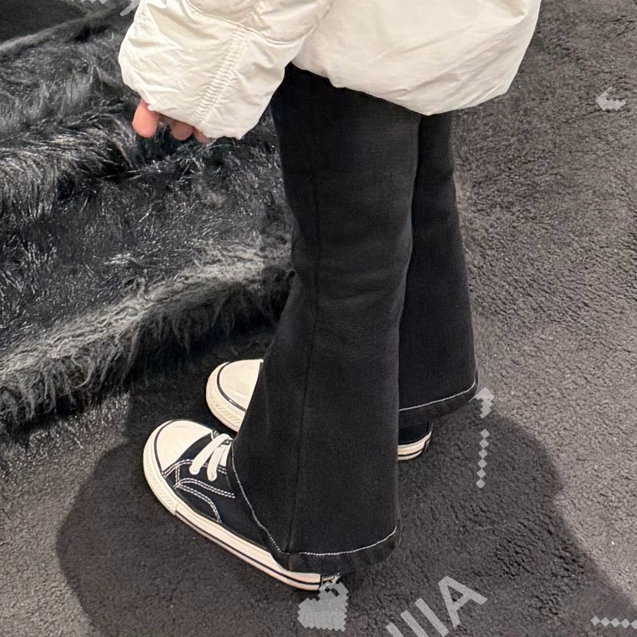 大金定制童装加绒加厚一体绒软牛仔韩系简约风保暖微喇裤休闲裤