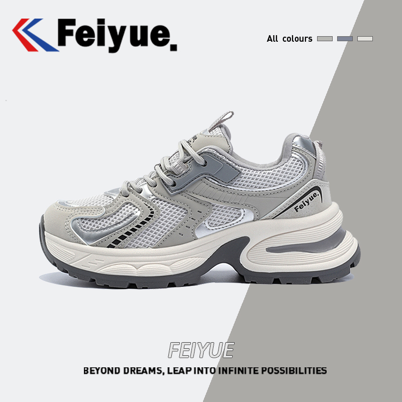 feiyue/飞跃网面厚底系带韩版老爹鞋跑步鞋女款2025爆款ins运动鞋