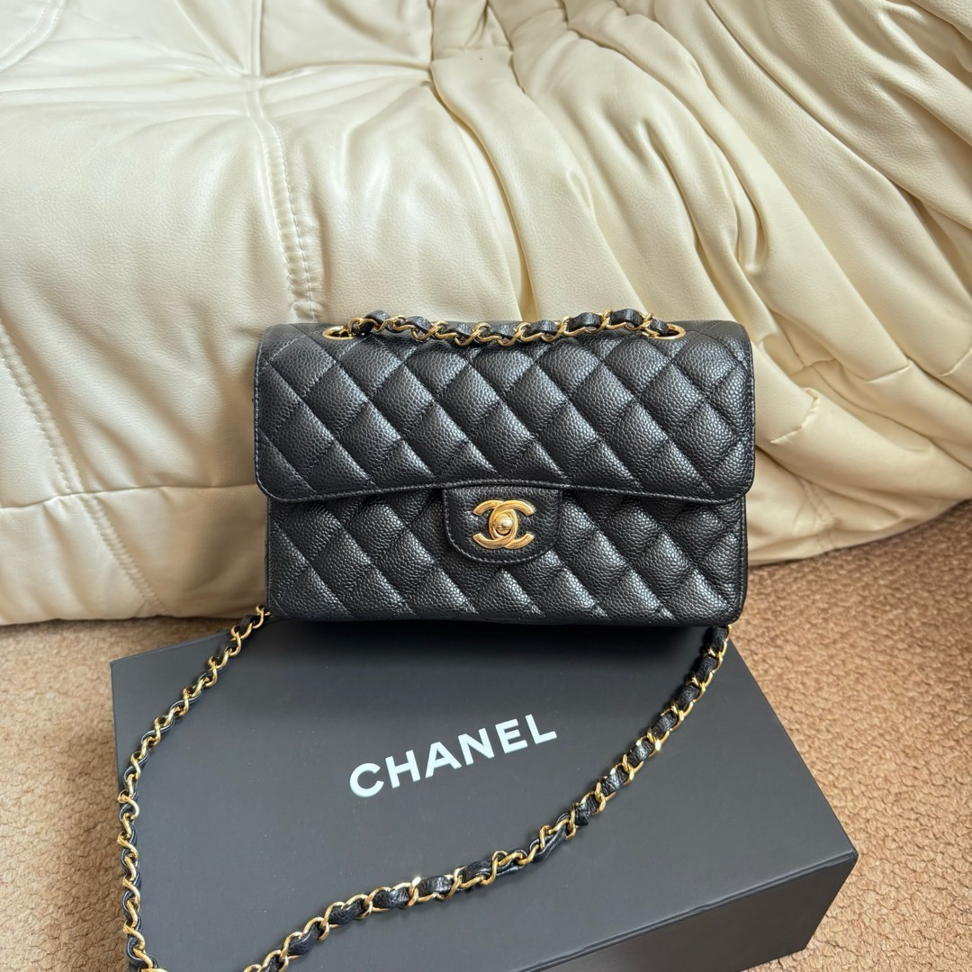 95新 Chanel/香奈儿 Chanel 黑金 荔枝牛 经典cf小号/603729548