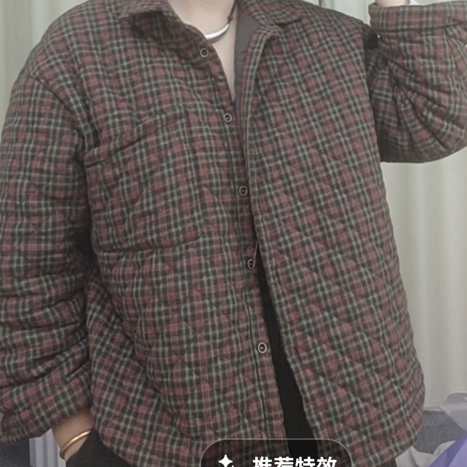 秋冬复古翻领格子加棉长袖衬衫宽松休闲百搭文艺上衣