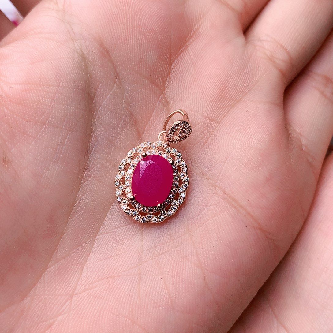 红宝石颈饰银S925镶嵌