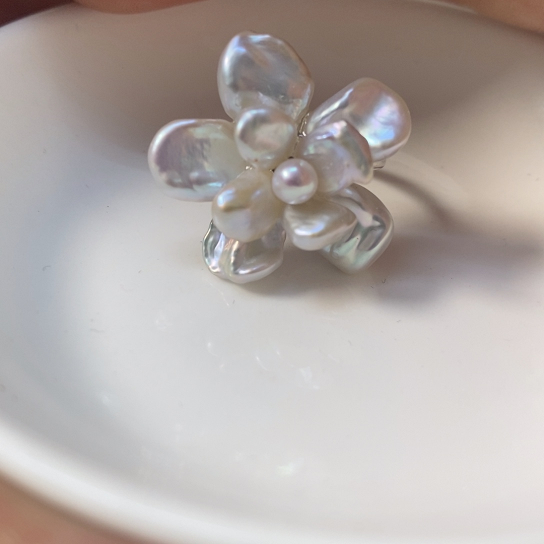 灿***花戒指淡水珍珠合金