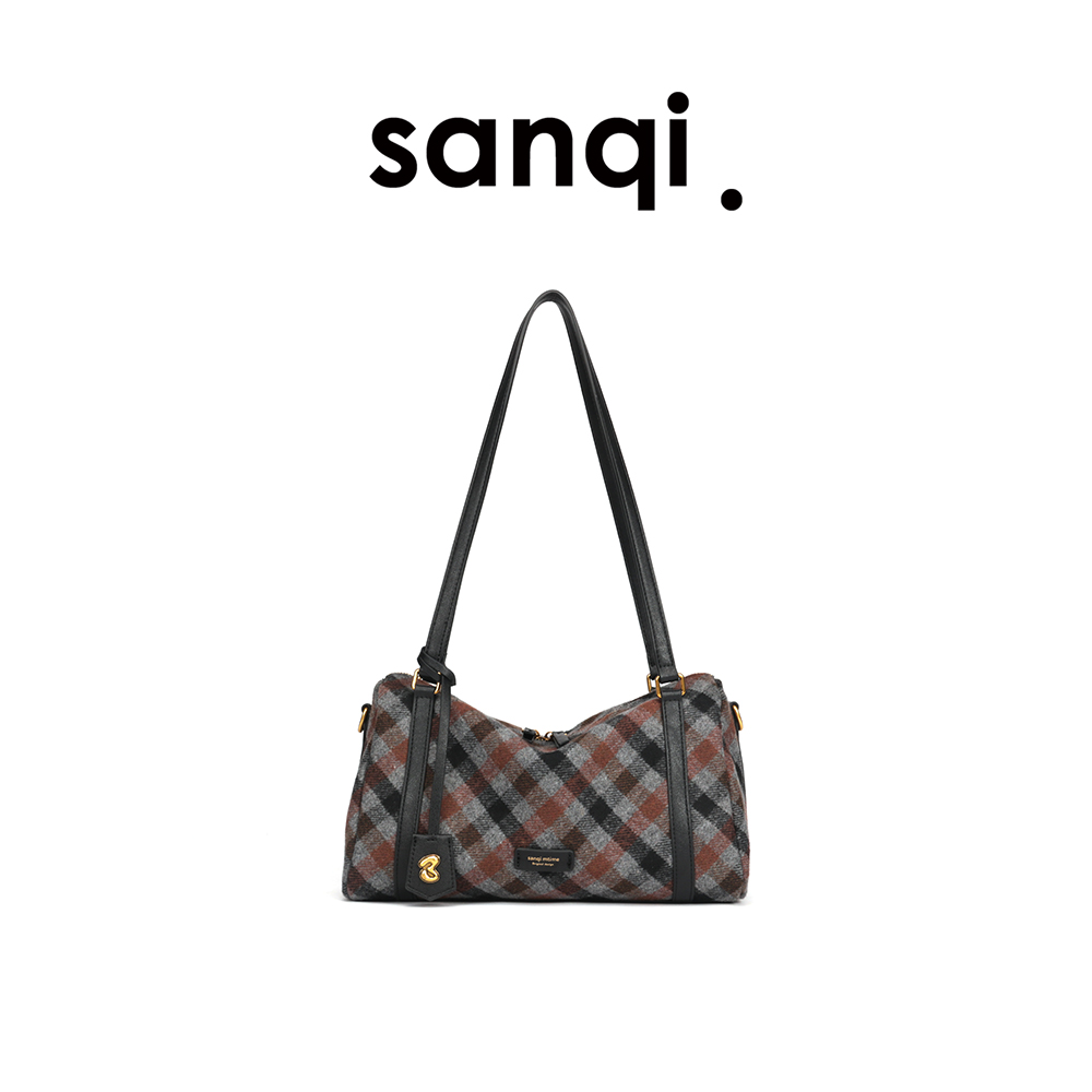 谬系格纹波士顿枕头包|(2852)小叁七sanqi. 秋冬限定毛绒材质