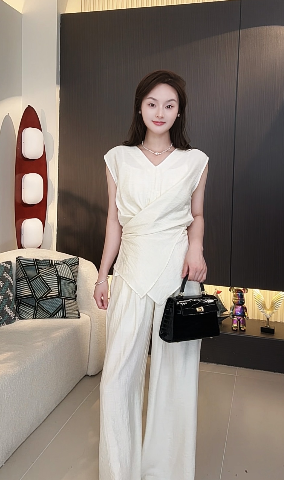 【嘉嘉】夏季高级显瘦30%亚麻+70%莱赛尔上衣阔腿裤两件套C8110