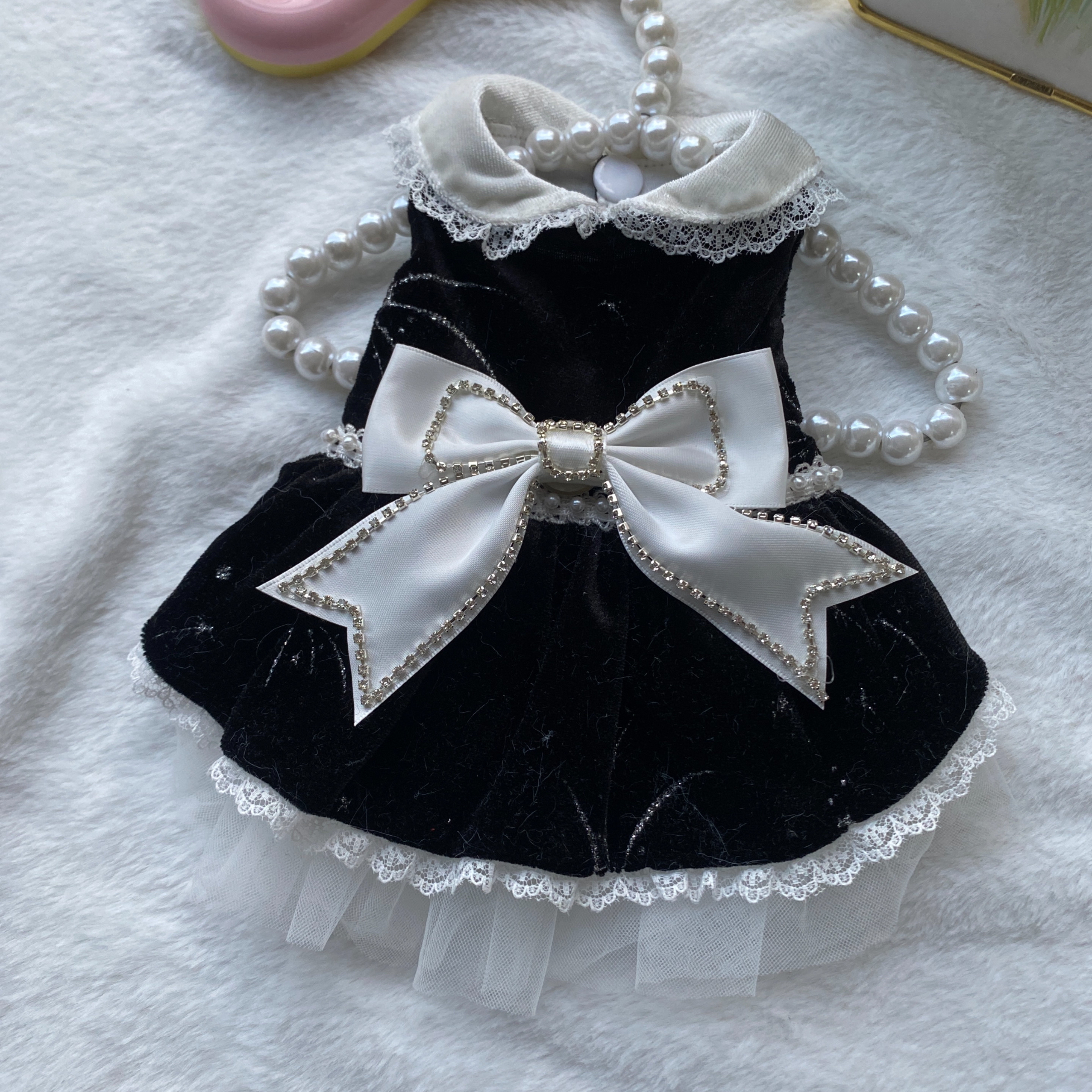 小型犬泰迪猫咪秋冬公主蓬蓬裙珍珠山茶花蕾丝宠物衣服