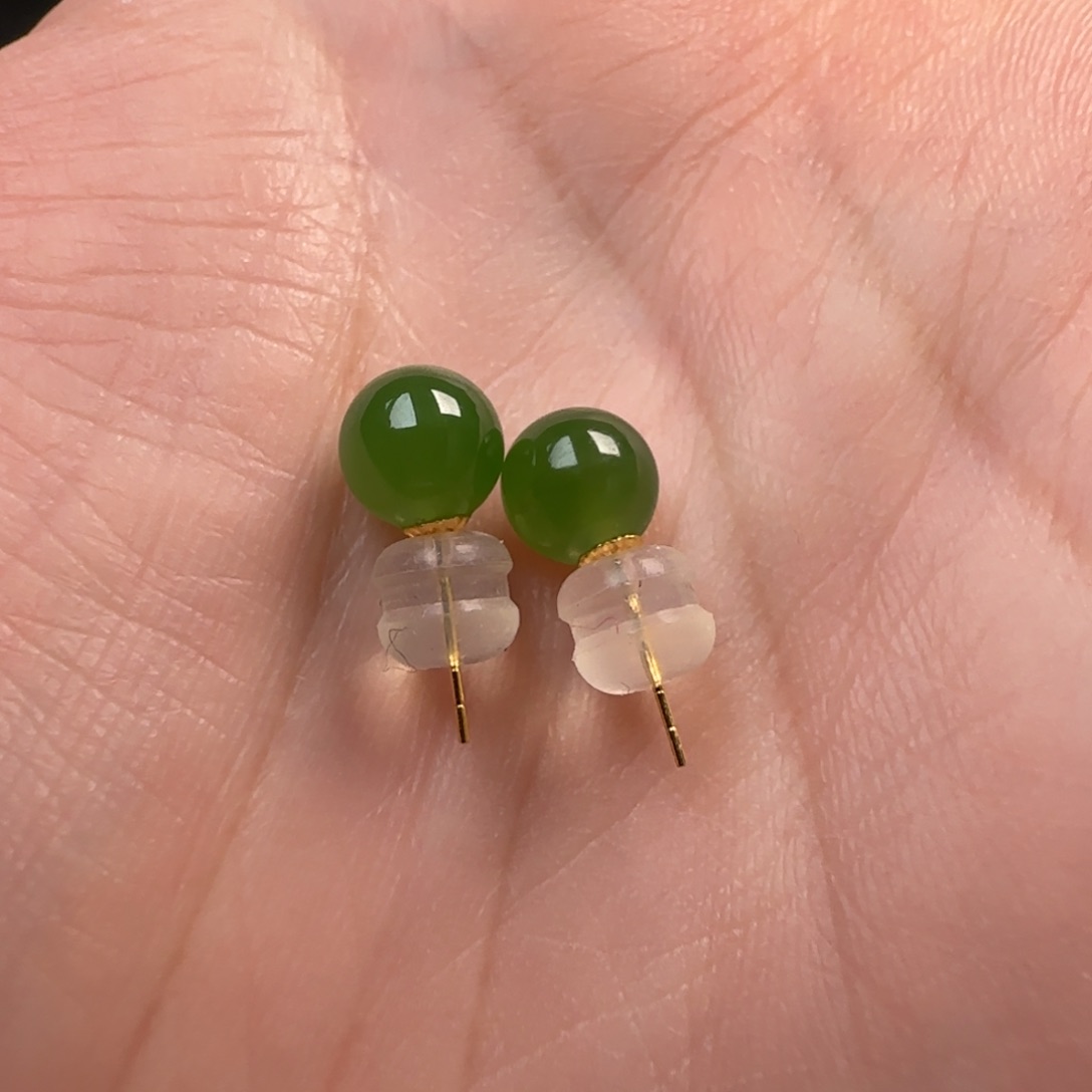 和田玉耳饰18K金镶嵌其钰福利品