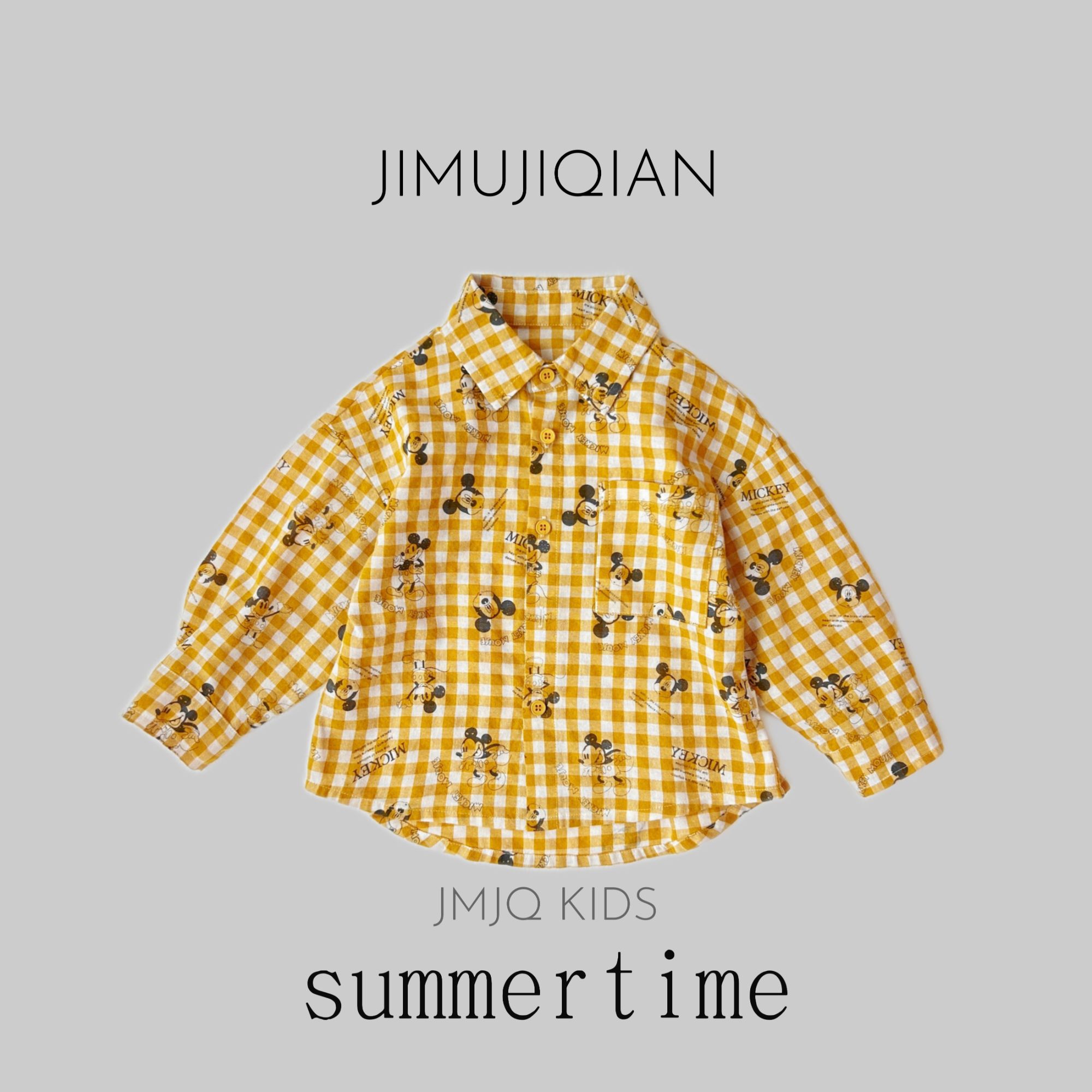 JMJQ夏款上新款时尚中小童衬衫卡通格子米奇长袖衬衫上衣26739